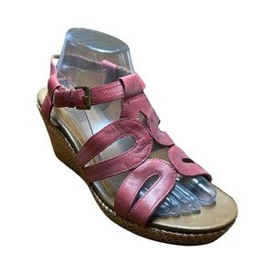 Cobb Hill Red Leather Strappy Espadrille Wedges Ankle Strap Sandals Size 11